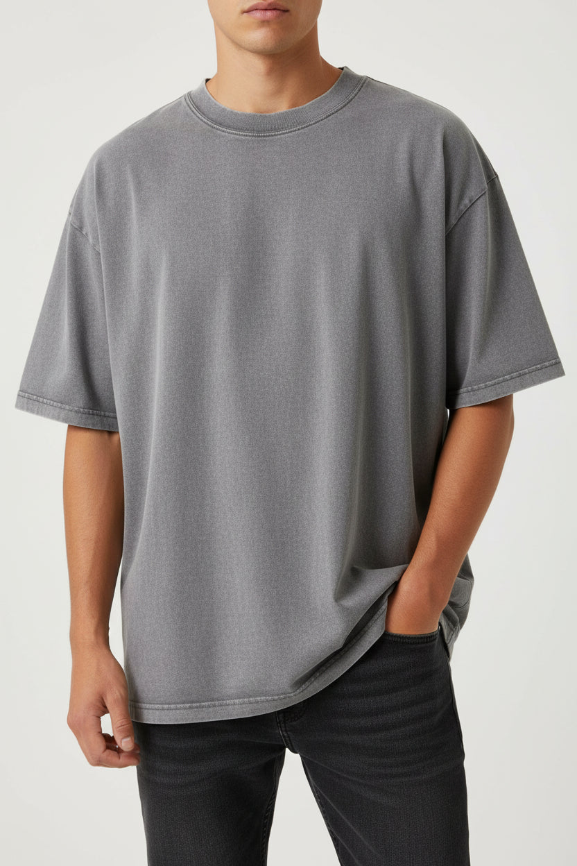 Men's Washed Cotton Short Sleeve T-Shirt Loose Fit Distressed Casual Top