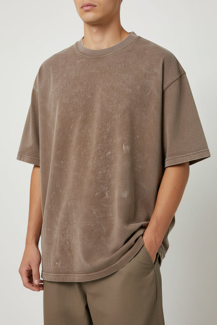 Men's Washed Cotton Short Sleeve T-Shirt Loose Fit Distressed Casual Top