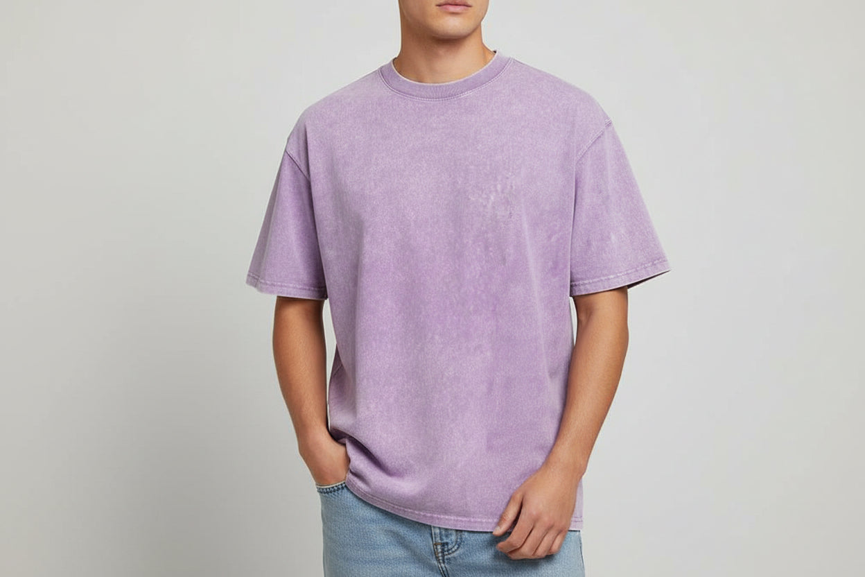 Men's Washed Cotton Short Sleeve T-Shirt Loose Fit Distressed Casual Top