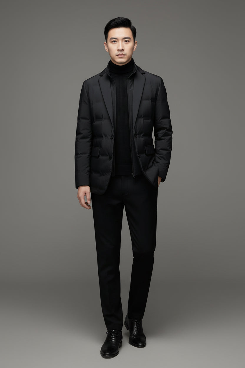 Men’s Winter Down-Style Insulated Jacket Scarf Collar Cold-Weather Coat