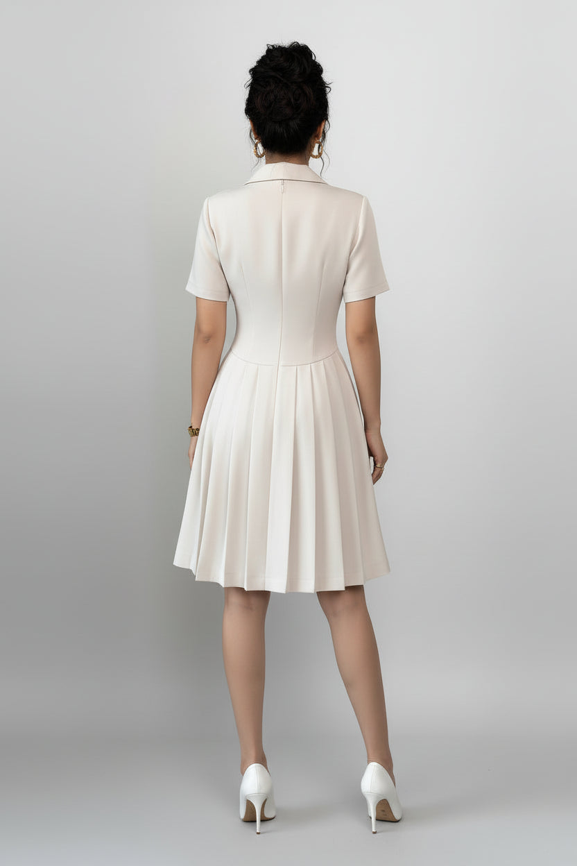Short-Sleeve Double-Breasted Midi Dress for Women