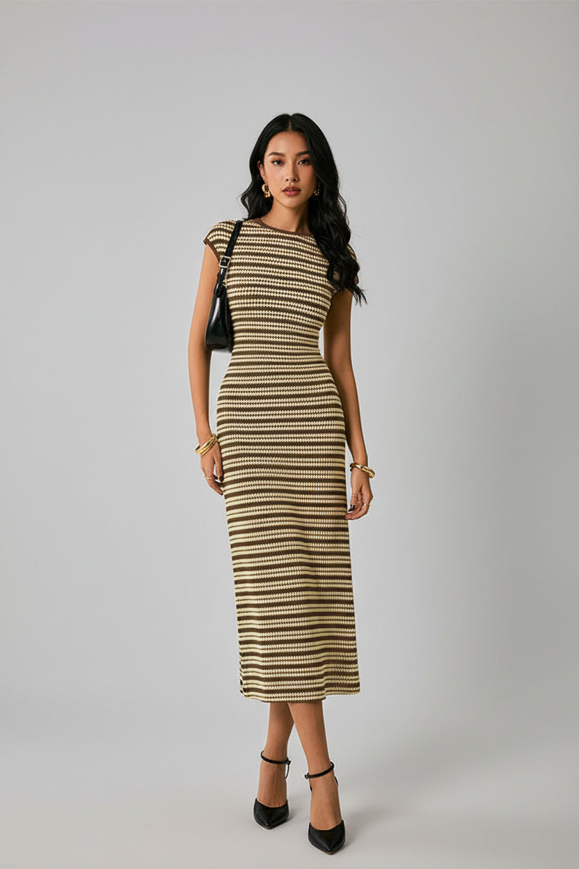 Striped Sleeveless Knitted Maxi Dress