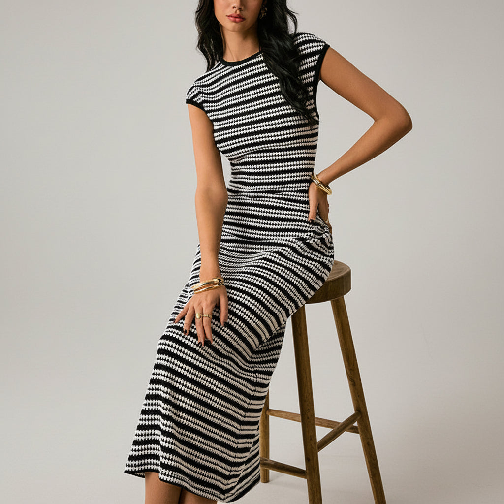 Striped Sleeveless Knitted Maxi Dress