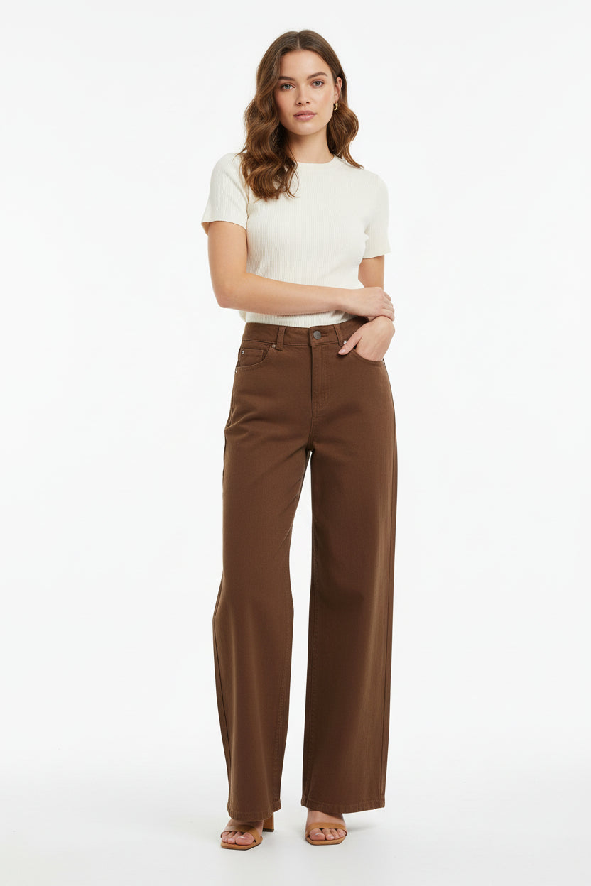 Women’s Brown High Waist Straight Leg Denim Jeans