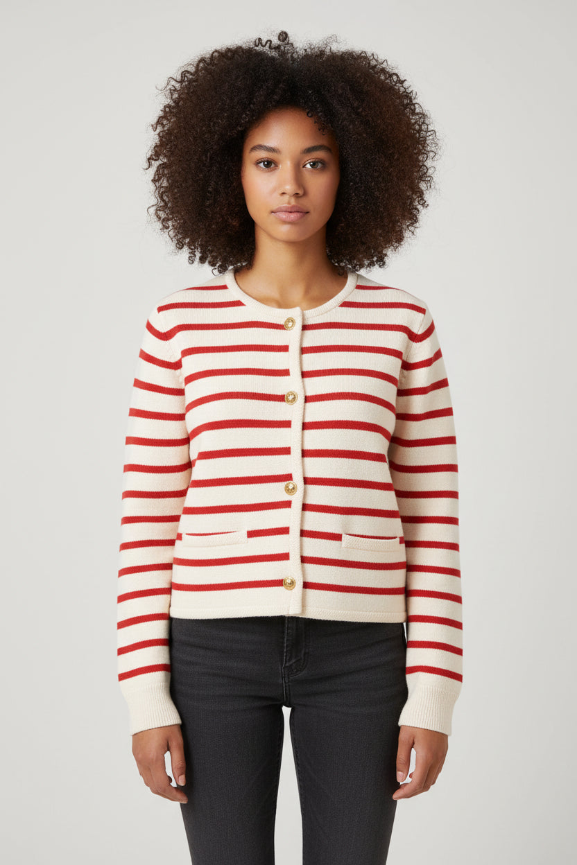 Women’s Striped Knit Cardigan Short Coat