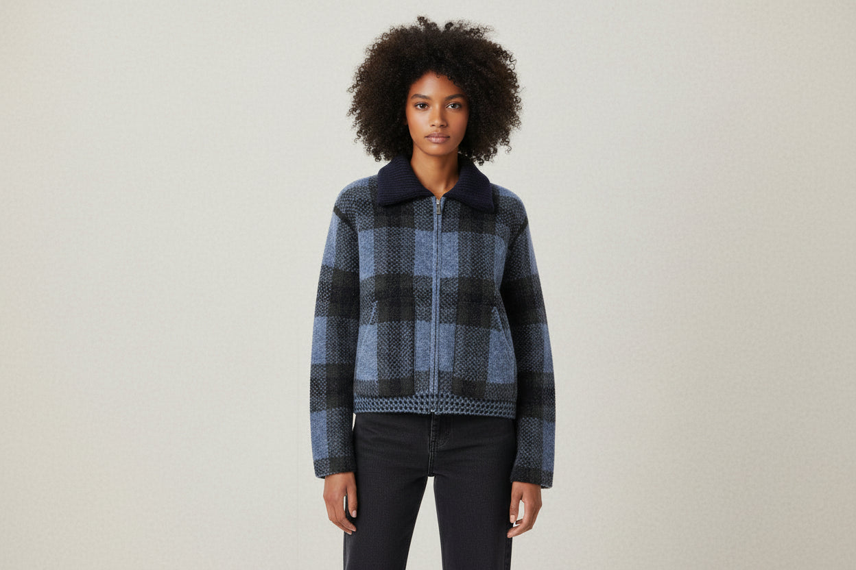 Women’s Casual Plaid Knitted Coat