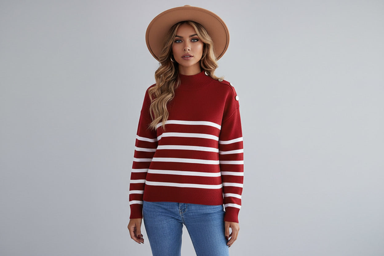 Women’s Casual Round Neck Striped Loose Sweater
