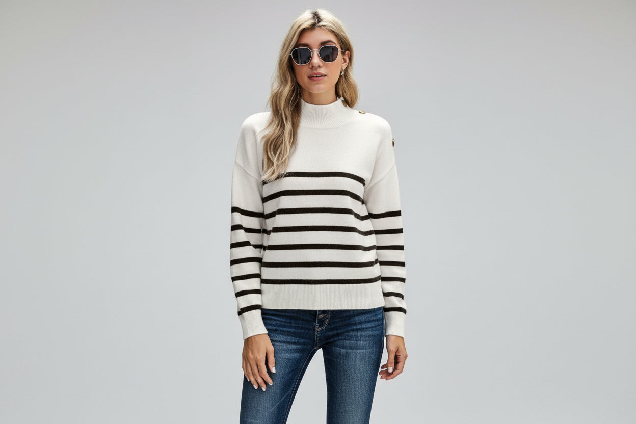 Women’s Casual Round Neck Striped Loose Sweater