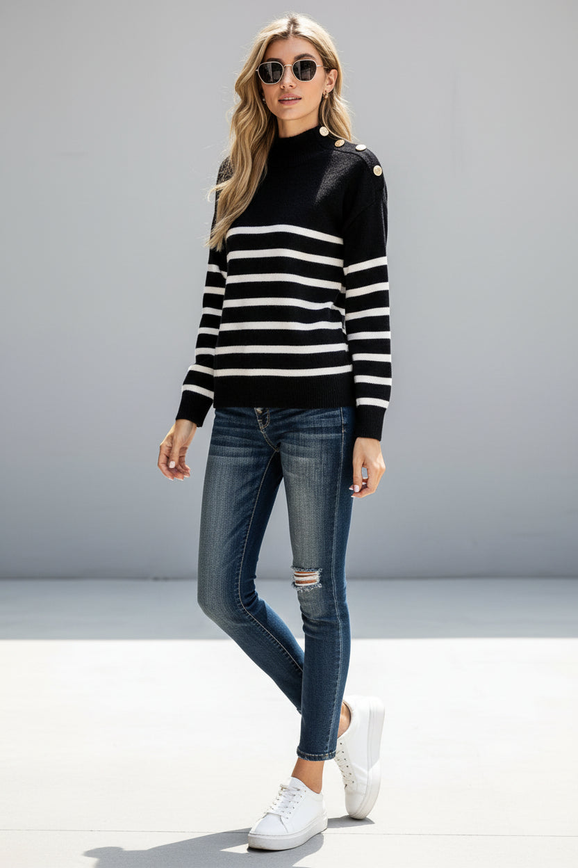 Women’s Casual Round Neck Striped Loose Sweater