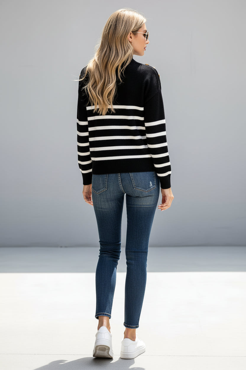 Women’s Casual Round Neck Striped Loose Sweater