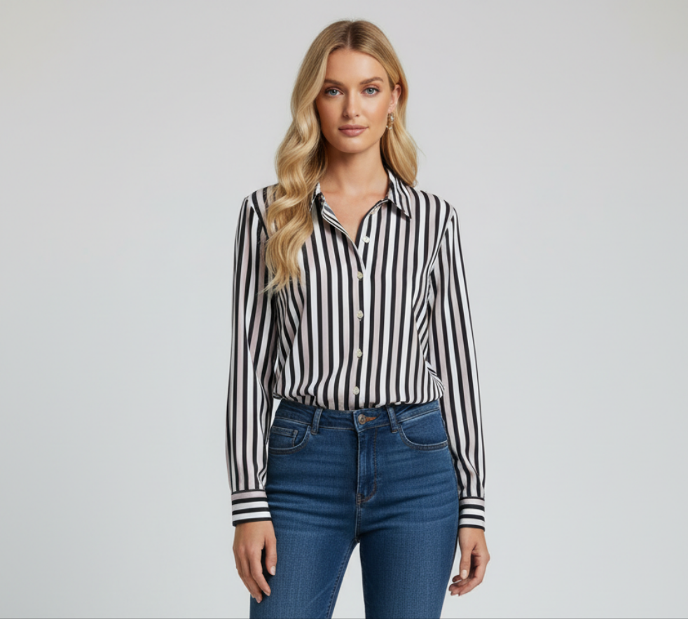 Women's Single-Breasted Long-Sleeve Casual Striped Shirt