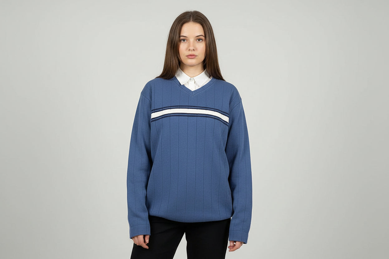 Women’s Casual Color-Block V-Neck Loose Knit Sweater