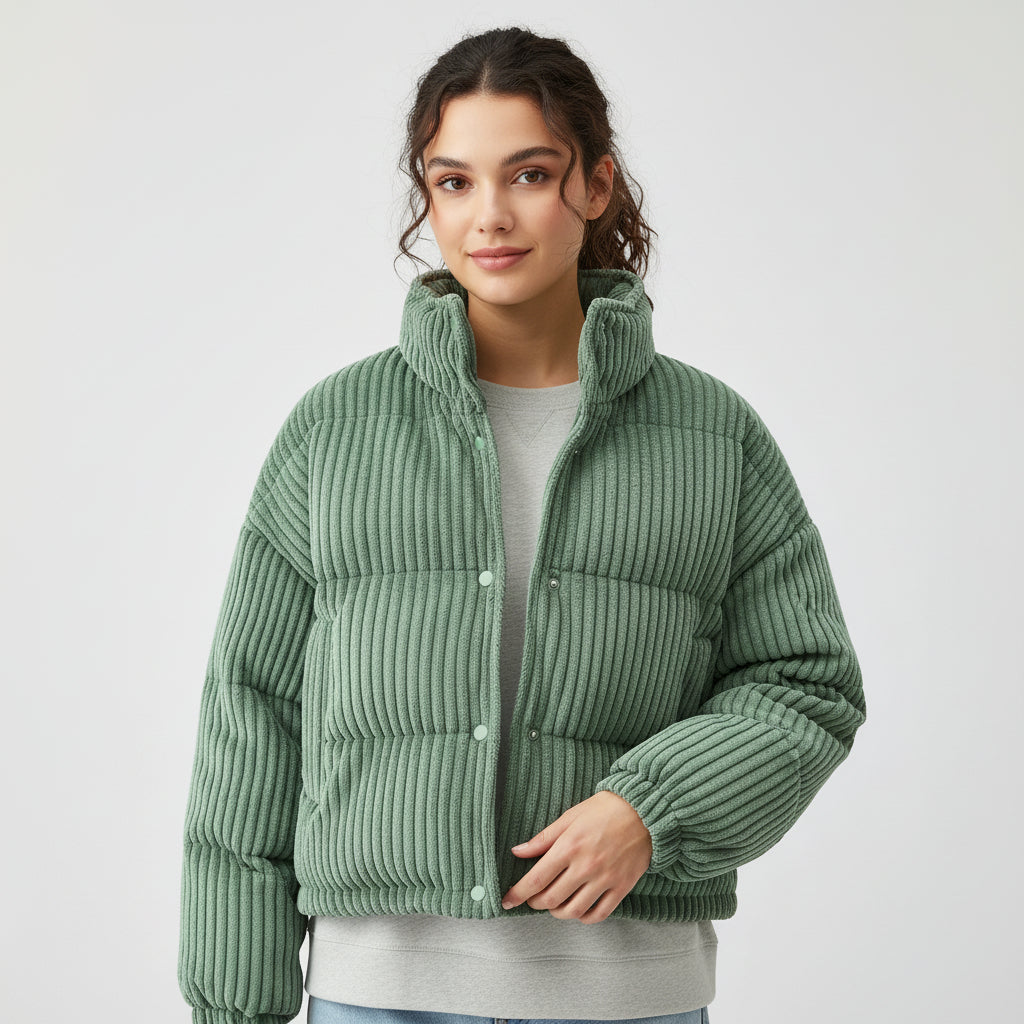 Women’s Corduroy Short Loose Fit Puffer Jacket Coat