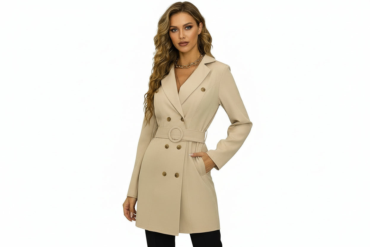 Women’s Double-Breasted Long-Sleeve Overcoat
