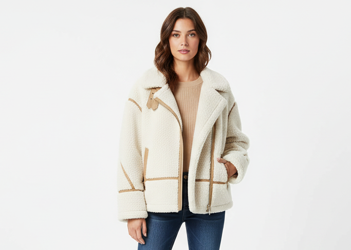 Women’s Faux Lamb-Fur Effect Patchwork Jacket