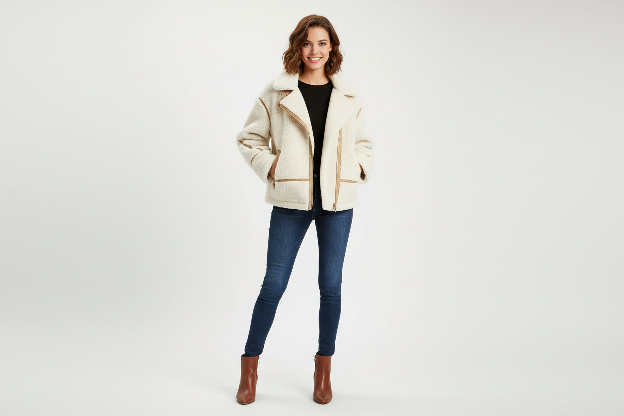 Women’s Faux Lamb-Fur Effect Patchwork Jacket