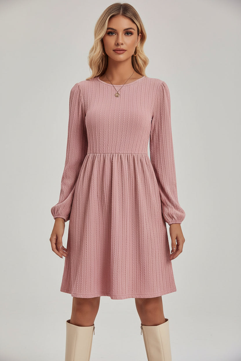 Women’s Jacquard Knitted Puff Sleeve Midi Dress
