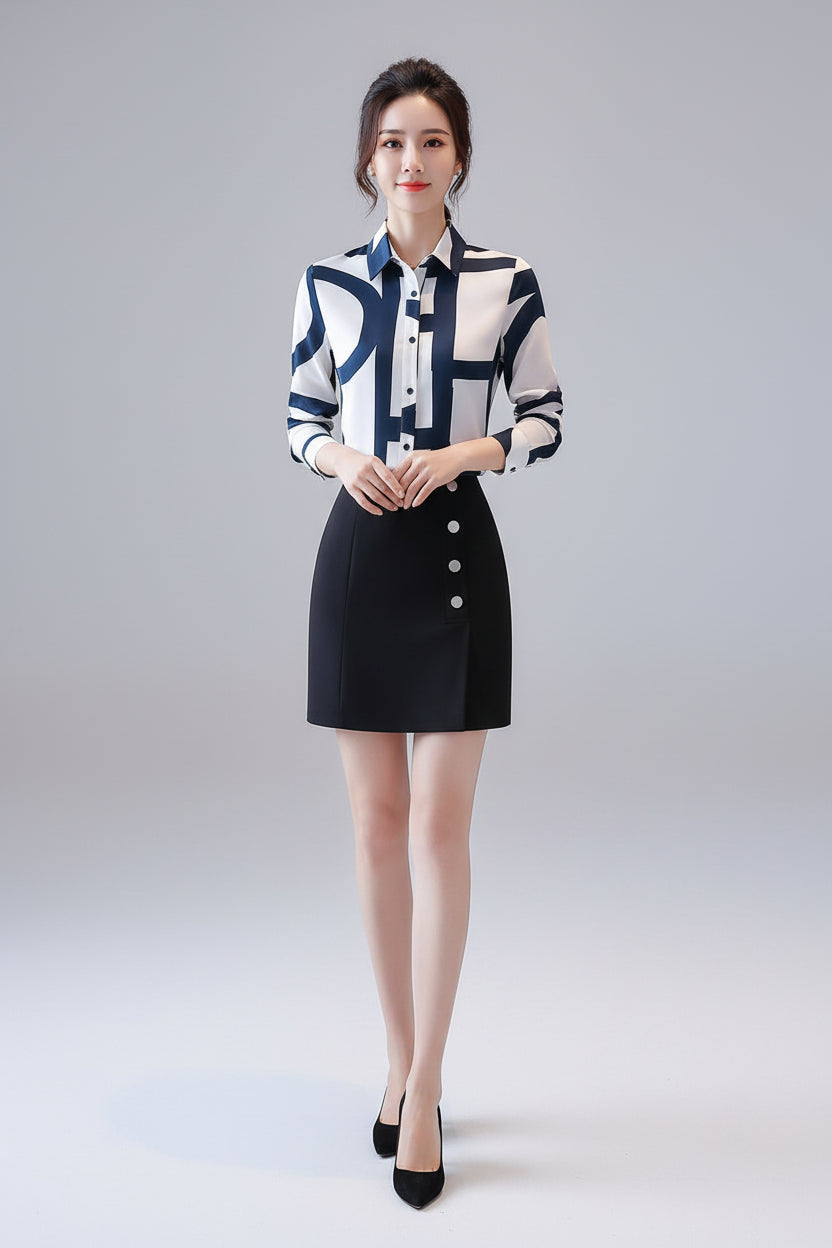 Women’s Lapel Chiffon Shirt Loose Fit Printed Long Sleeve Cardigan Top