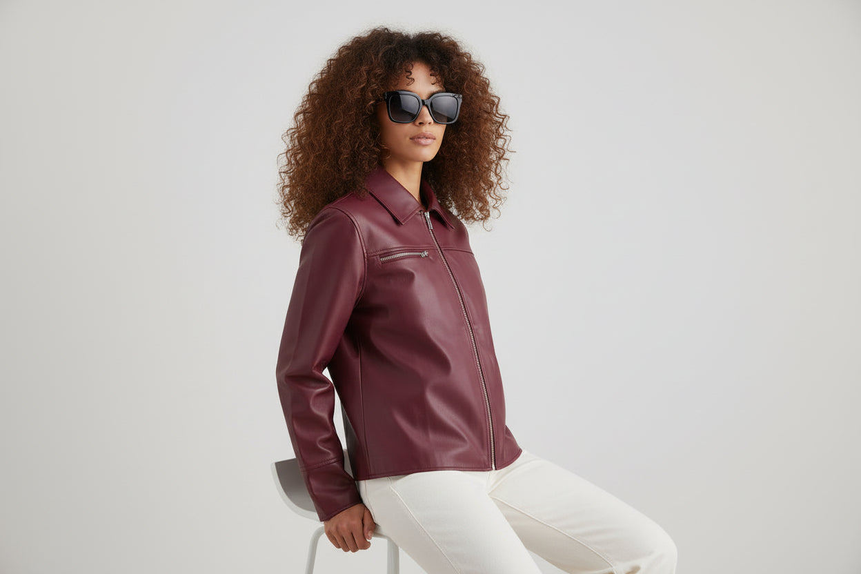 Women’s Lapel Zipper Leather Coat