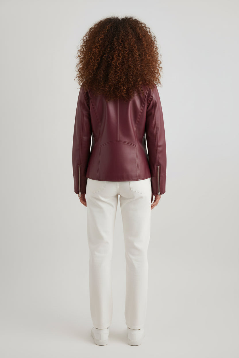 Women’s Lapel Zipper Leather Coat