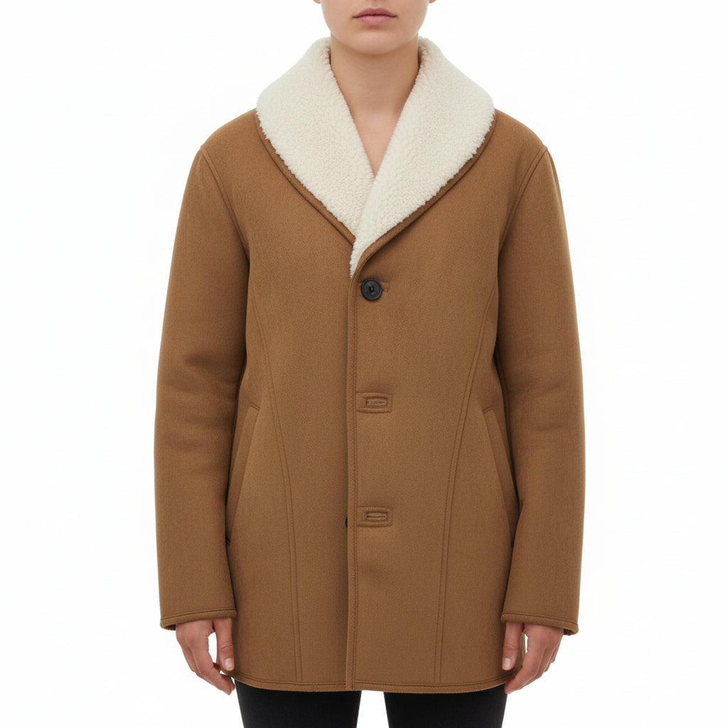 Women’s Loose-Fit Fur-Trim Leather-Style Overcoat