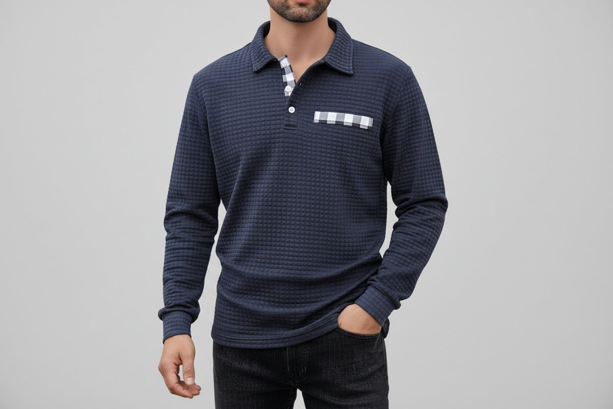 Men’s Long Sleeve Button Down Slim Fit Polo T Shirt