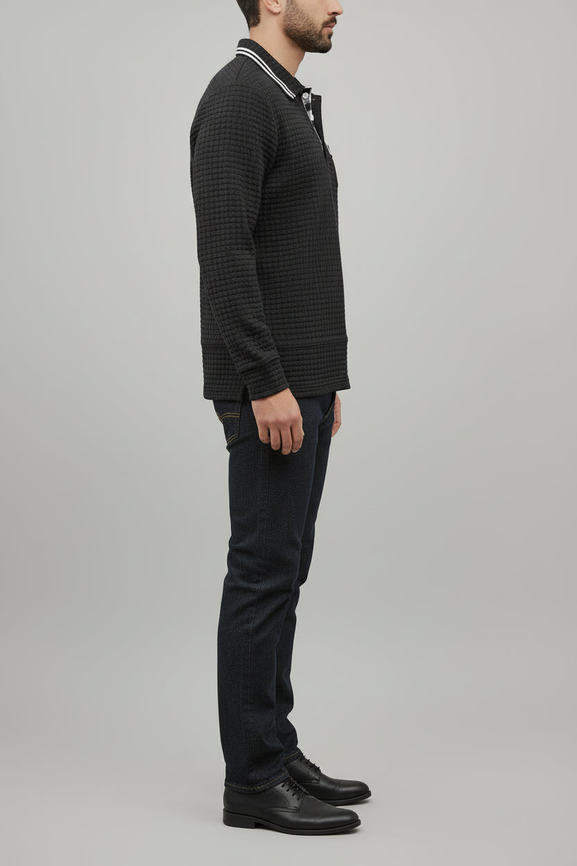 Men’s Long Sleeve Button Down Slim Fit Polo T Shirt