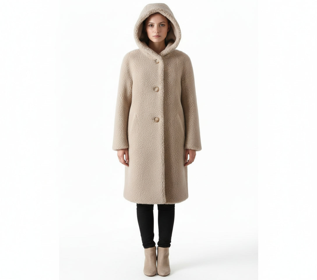 Women's Mid-Length Wool-Blend Hooded Coat