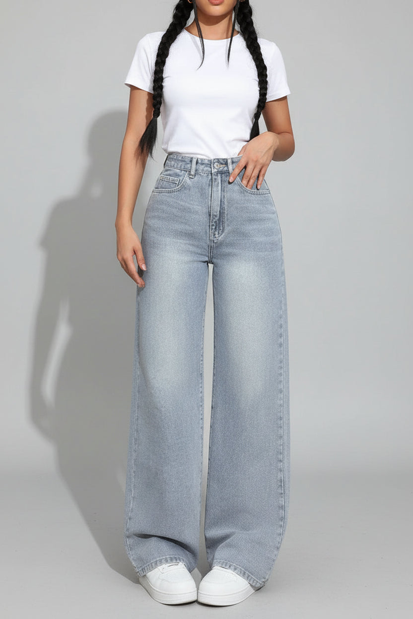 Women’s Plus Size High Waist Straight Wide-Leg Denim Jeans