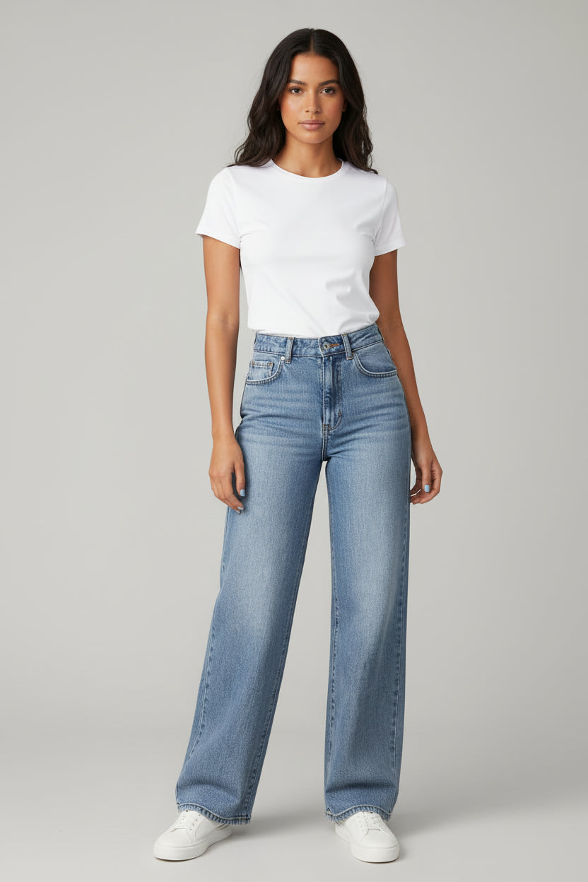 Women’s Plus Size High Waist Straight Wide-Leg Denim Jeans