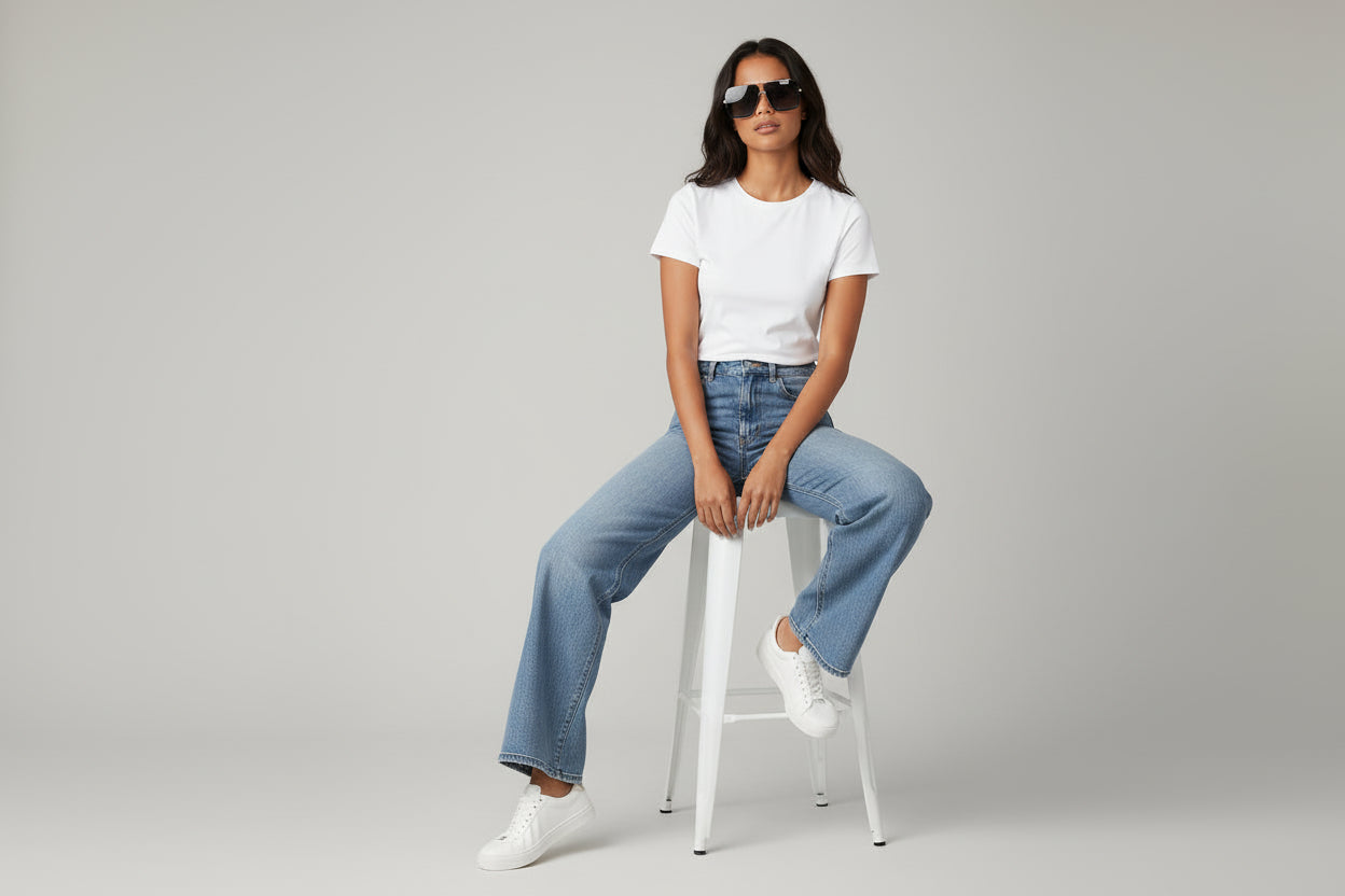 Women’s Plus Size High Waist Straight Wide-Leg Denim Jeans