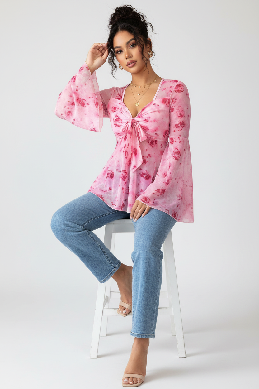 Pink floral top sitting on stool