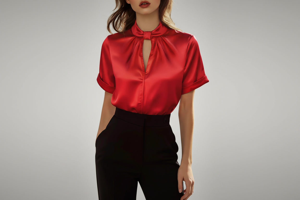 Women’s Satin Short Sleeve Blouse Commuter Top