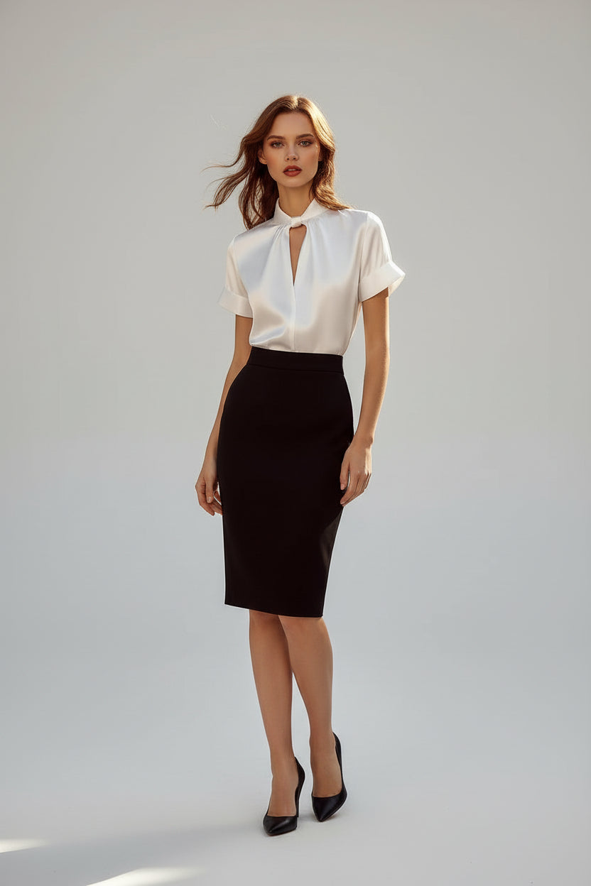 Women’s Satin Short Sleeve Blouse Commuter Top