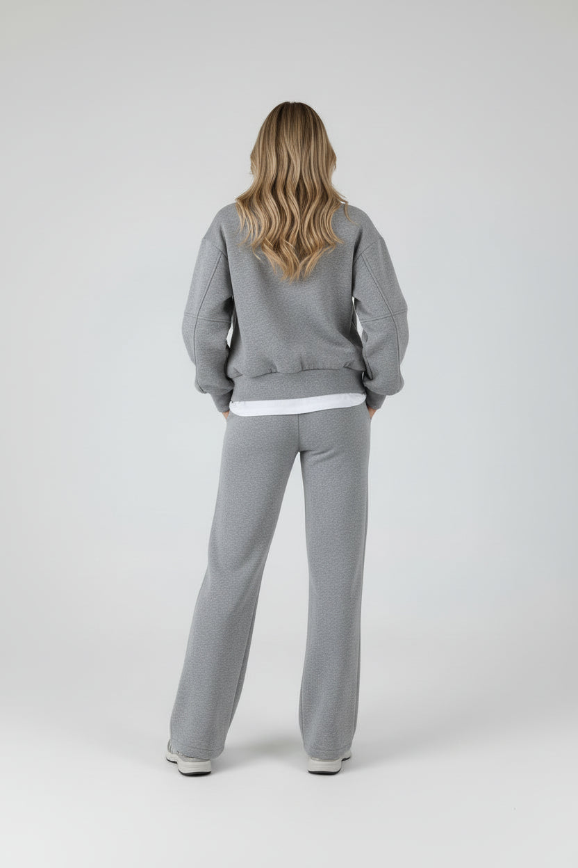 Women’s Solid Color Long Sleeve Sweater and Zipper Trousers Two-Piece Commuter Set