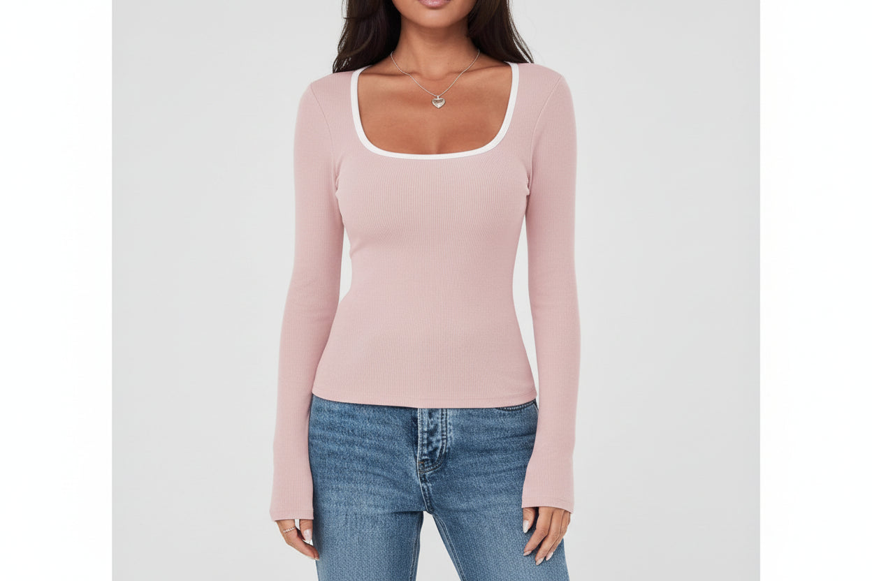 Women's Long-Sleeved Square Collar Pullover Top