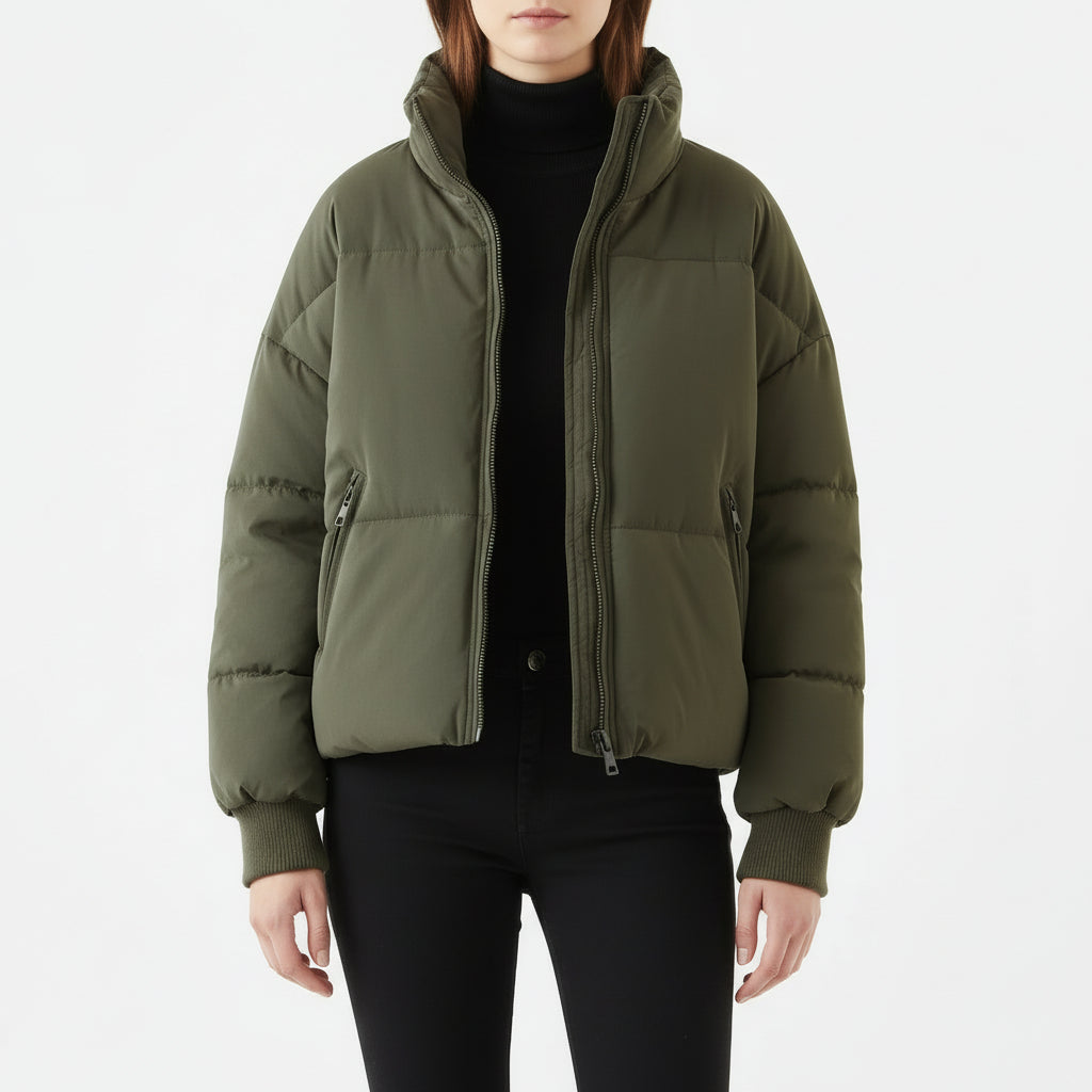 Women’s Stand-Collar Lightweight Padded Zipper Jacket