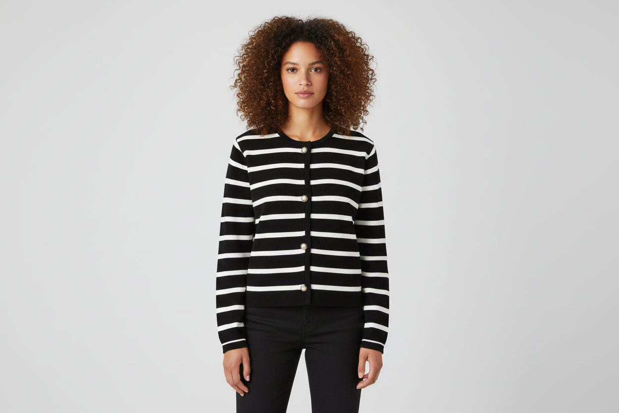 Women’s Round Neck Striped Knitted Cardigan