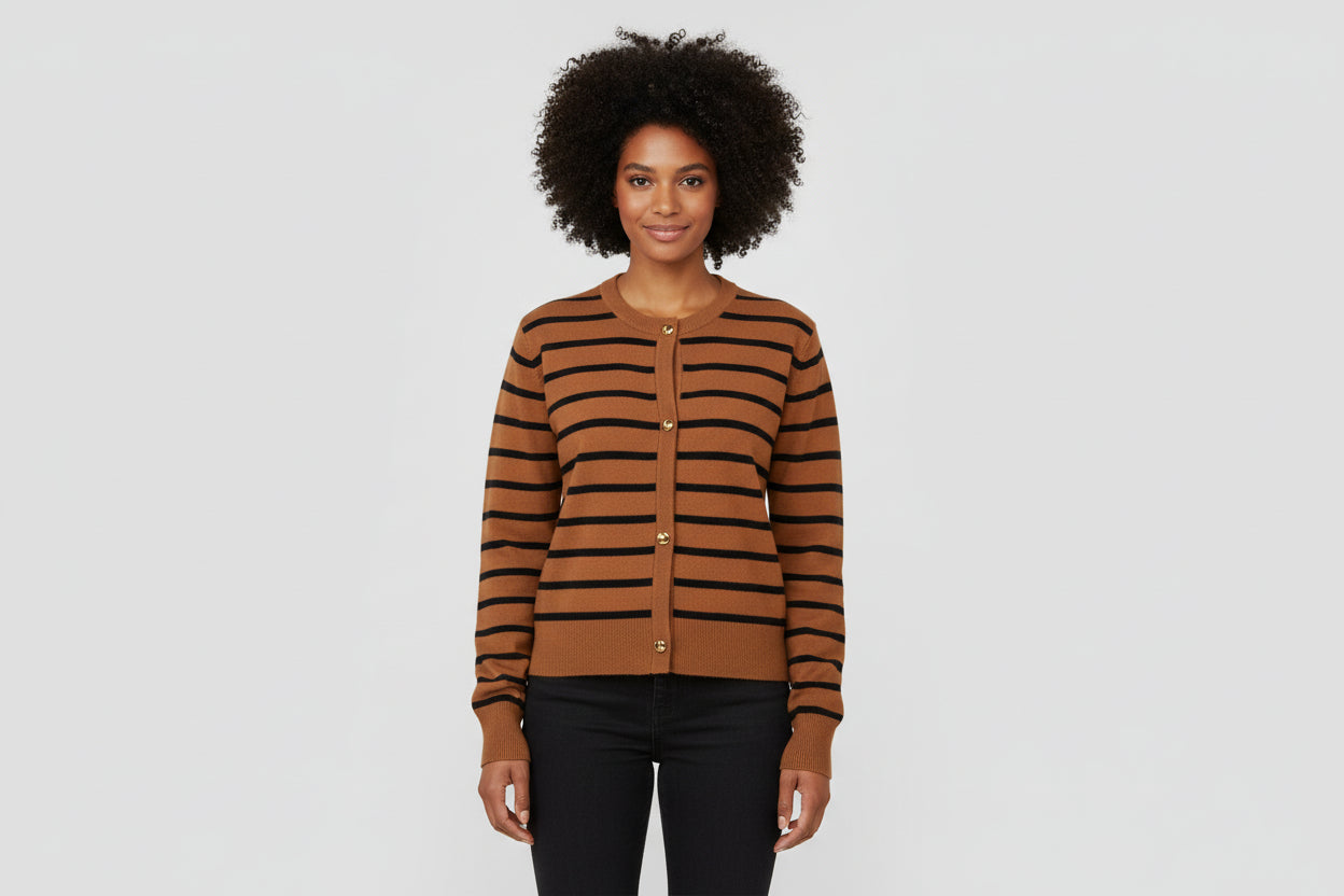 Women’s Round Neck Striped Knitted Cardigan