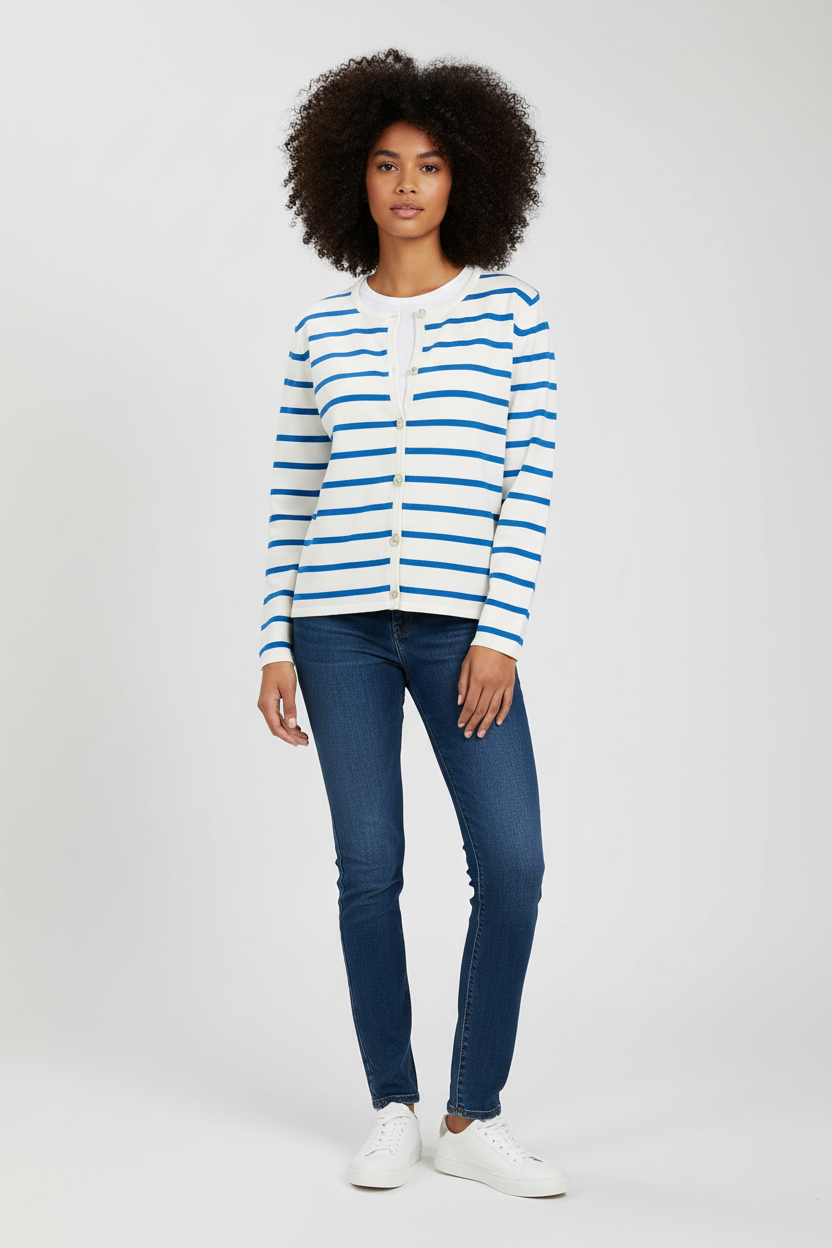 Women’s Round Neck Striped Knitted Cardigan