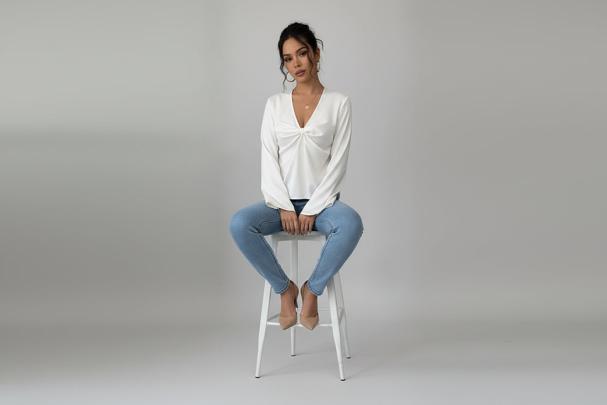 Women’s Twisted Satin Texture Shirt Long Sleeve Pleated Elegant Top