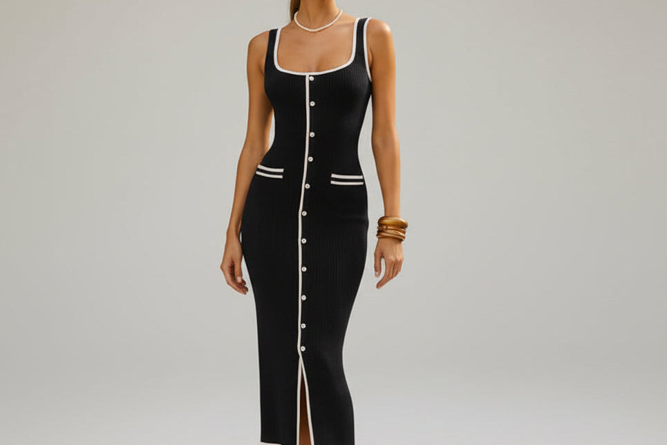 Women’s Vest-Style Contrast Color Knitted Dress