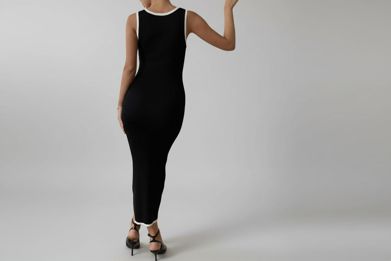 Women’s Vest-Style Contrast Color Knitted Dress