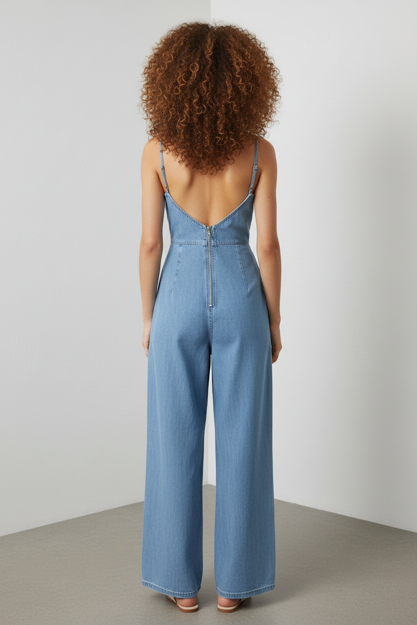 Light blue denim jumpsuit - full body back