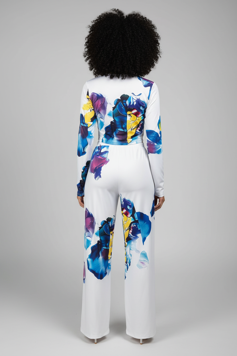 White floral print set - full body back