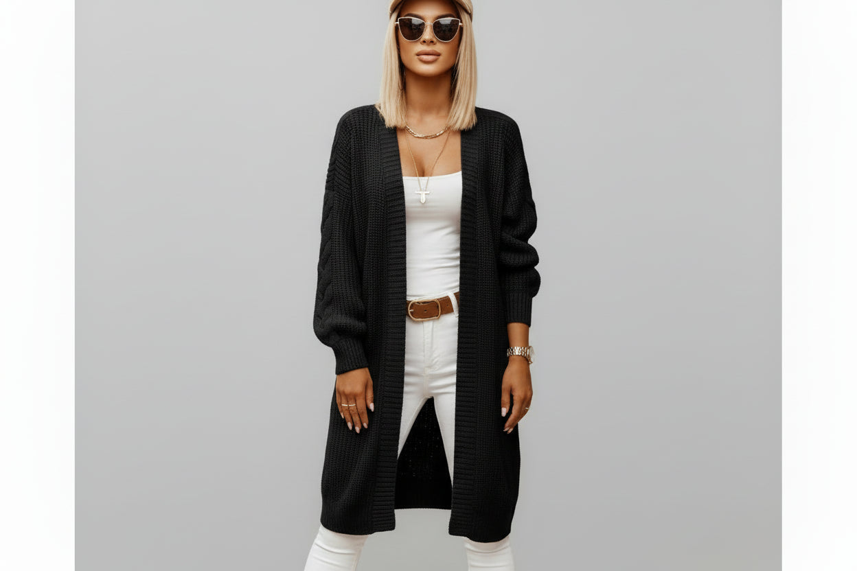 Women’s Knit Cardigan Sweater with Hemp Pattern