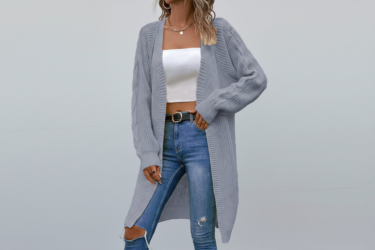 Women’s Knit Cardigan Sweater with Hemp Pattern