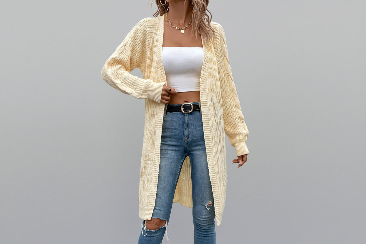 Women’s Knit Cardigan Sweater with Hemp Pattern