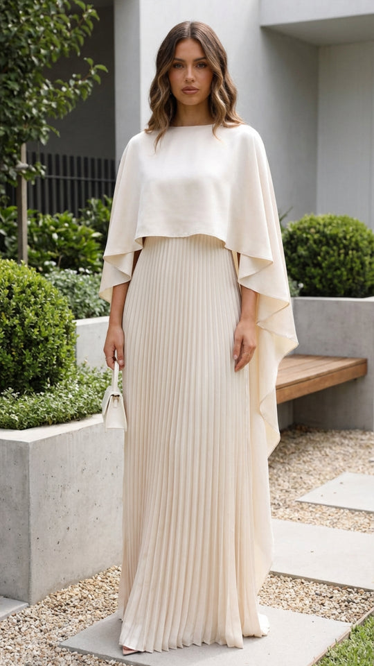 Aniya | Women’s Long Cape Sleeves Maxi Wedding Guest Dress