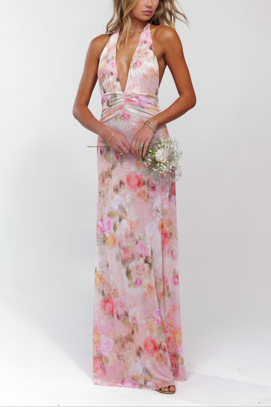 Ariadne | Women's Floral Deep V-Neck Maxi Wedding Guest Dress